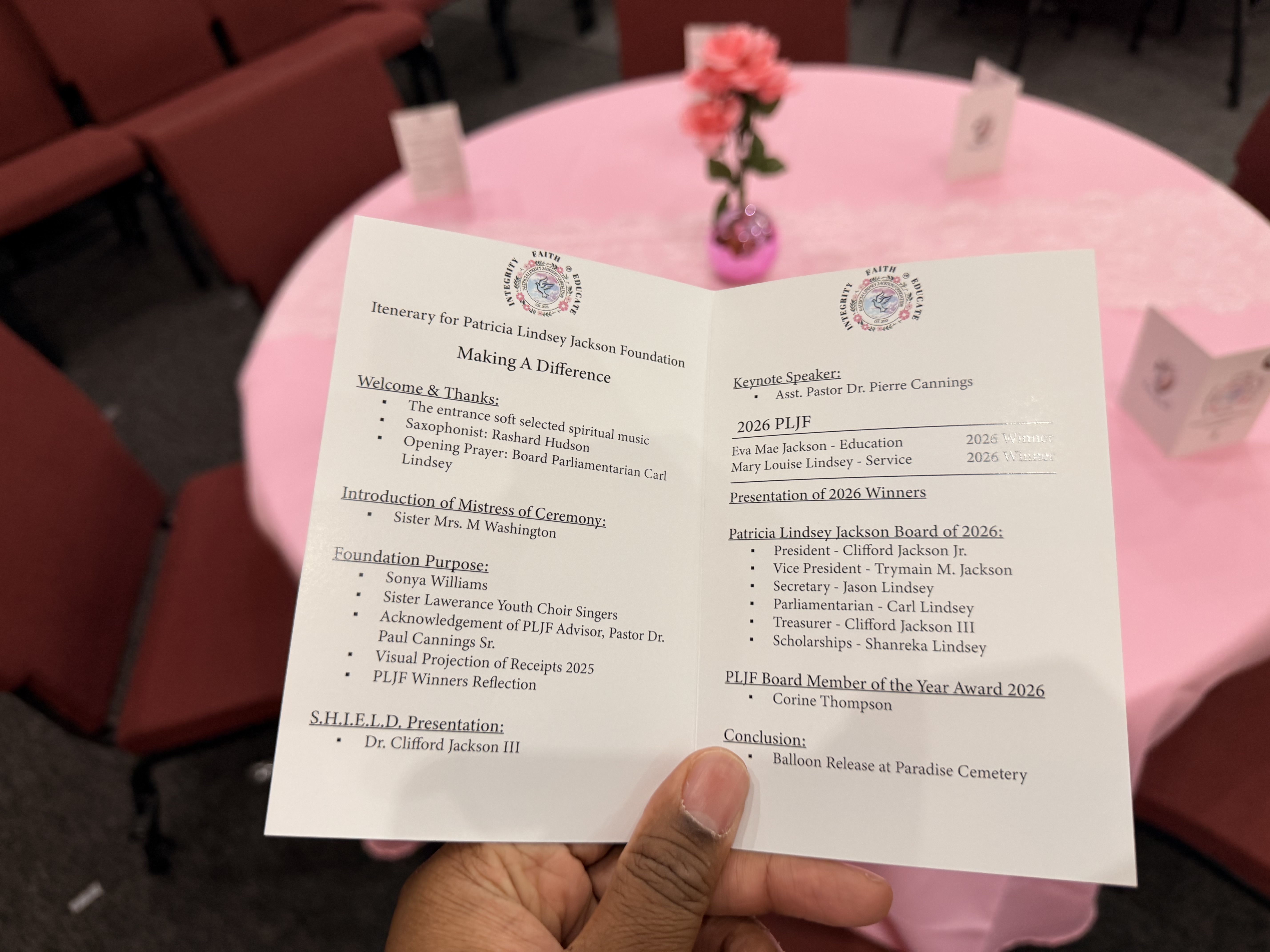 Printed itinerary for Making A Difference