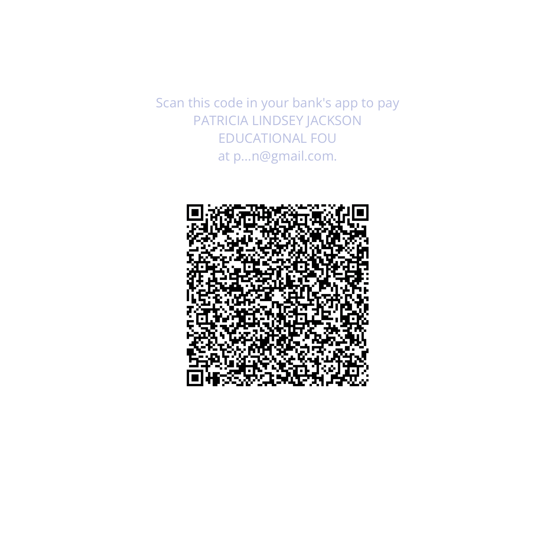 Zelle QR code for Patricia Lindsey Jackson Foundation donations